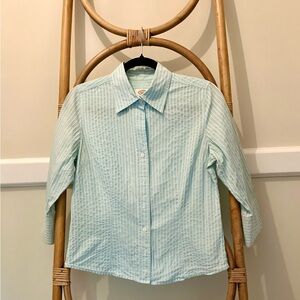Talbots Aqua and White Striped Blouse